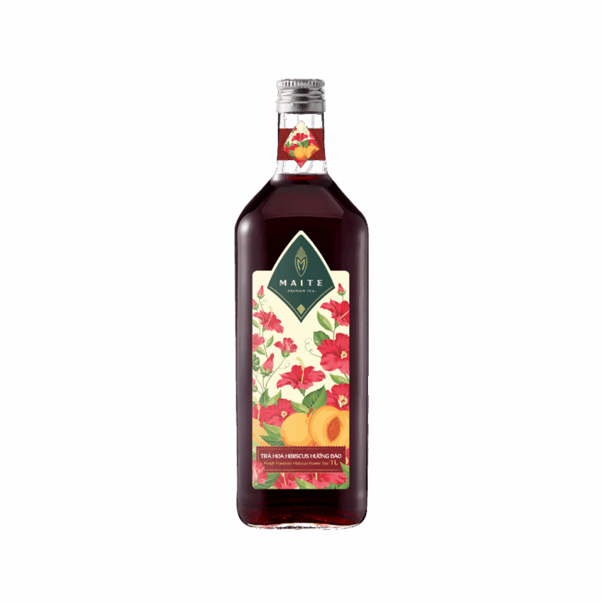 Trà hoa Hibicus hương đào - Peach Flavored Hibiscus Flower Tea - concentrated tea - 1L